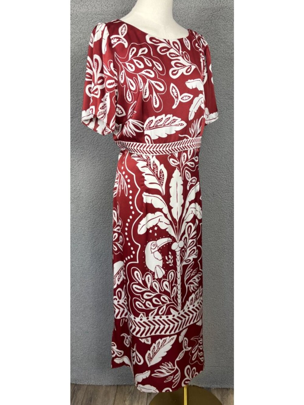 Maggy London Women'sTropical Print Midi Dress 16 V-Back Short Sleeves Multi NWTs - Picture 4 of 8